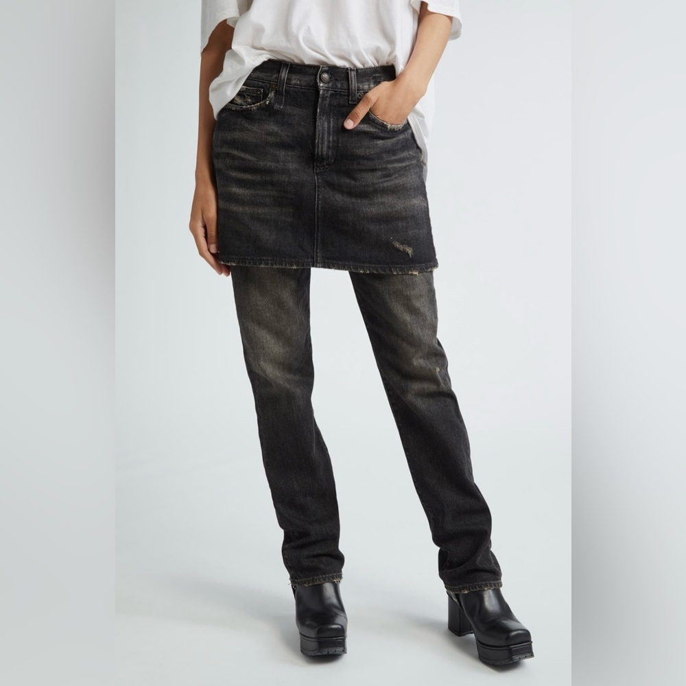 R13 Romeo Double Classic Skirted Straight Leg Jeans